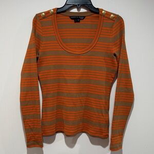 Veronica Beard Lizzie Teddy Orange Striped Top Small S Casual Chic Elevated Basi